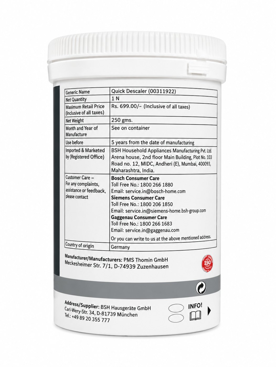 Quick Washing Machine Descaler Powder (250g)